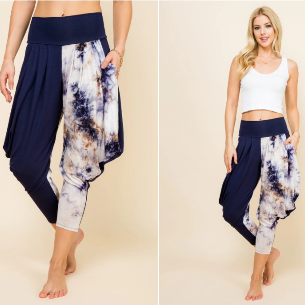 Kooniez Harem Pants - Navy Tie-Dye Patchwork